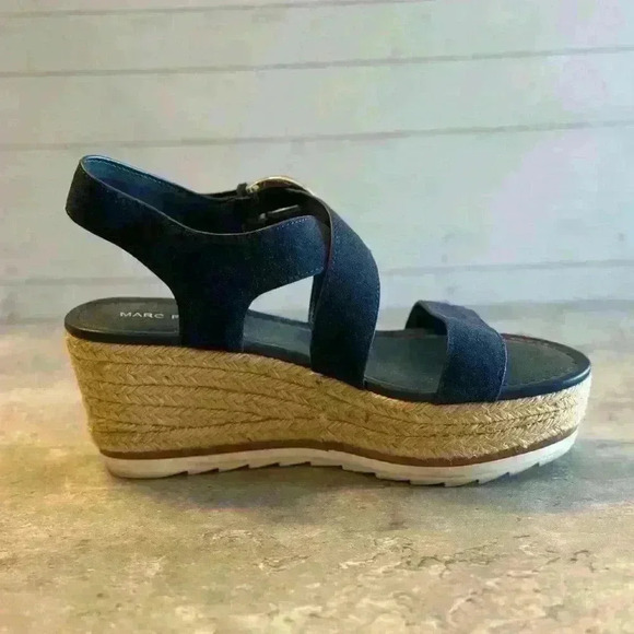Marc Fisher Zain Espadrille Platform Sandals‎ Blue Suede Size 8M - Picture 7 of 10
